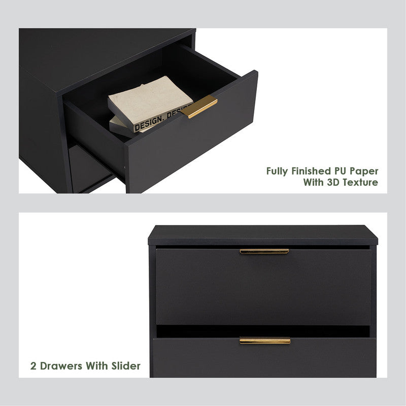 Volos Bedside Table – Black & Gold