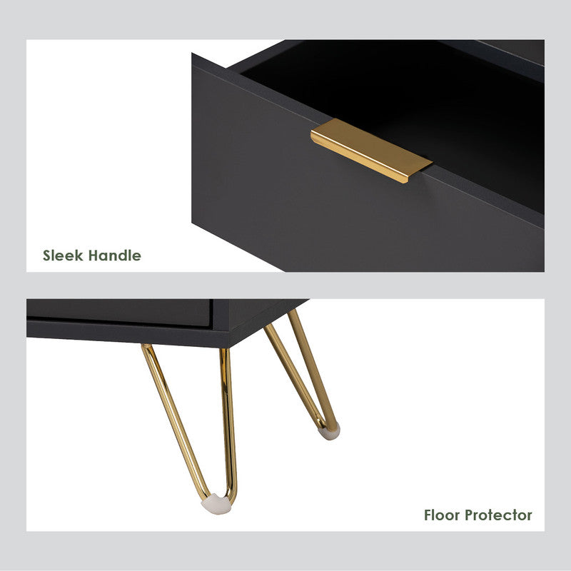 Volos Bedside Table – Black & Gold