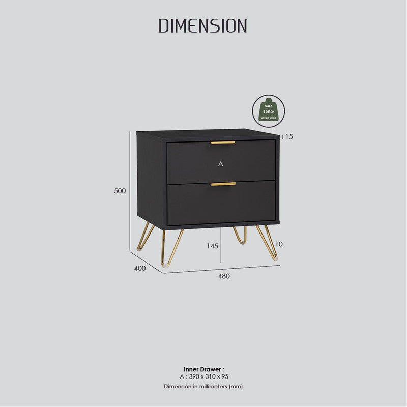 Volos Bedside Table – Black & Gold