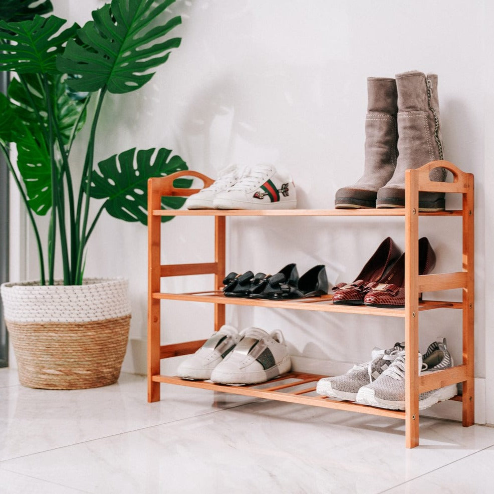 Bamboo 3 Tiers Layers Storage Shoe Rack & Organiser