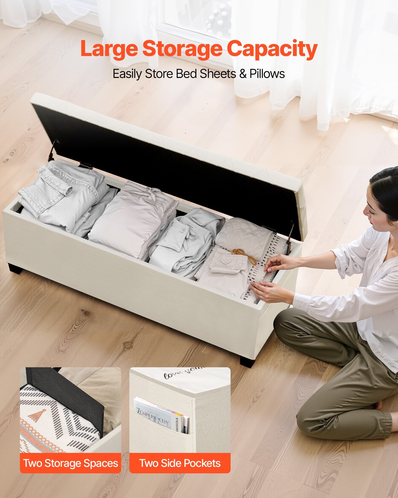 Harlow Tufted Storage Ottoman Bench – Beige