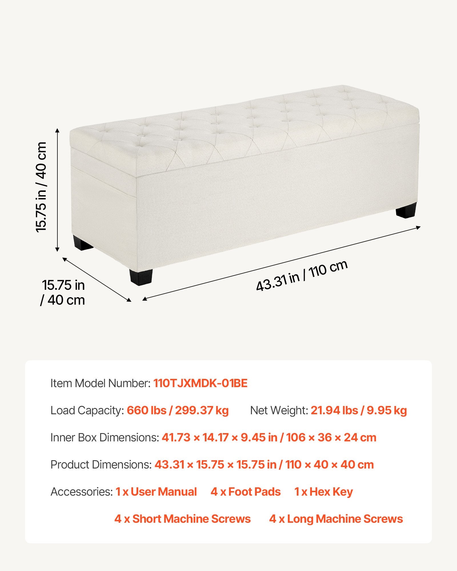 Harlow Tufted Storage Ottoman Bench – Beige