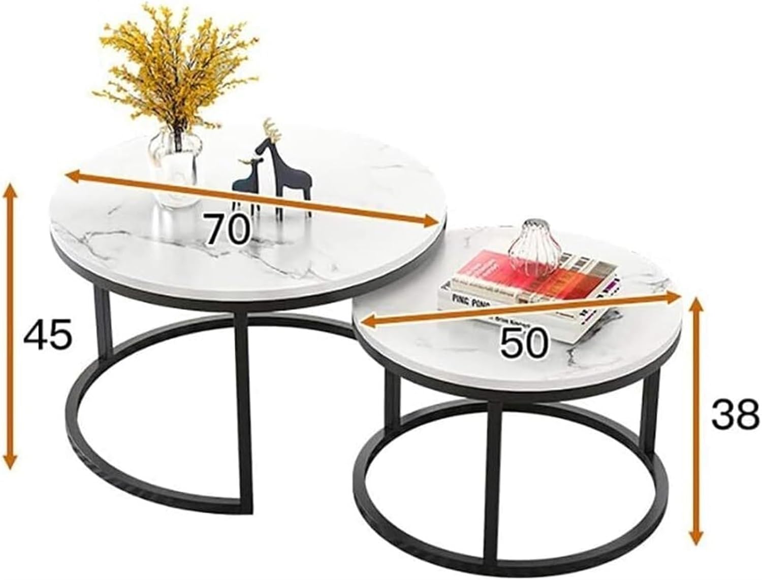 Nesting Faux Marble Coffee Table Set – White – Round (Set of 2)