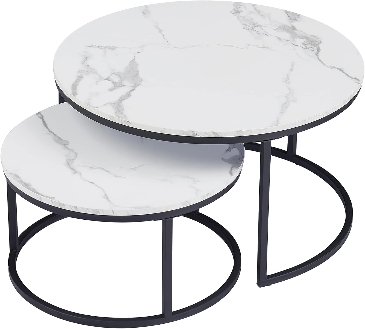Nesting Faux Marble Coffee Table Set – White – Round (Set of 2)