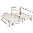 SINGLE Size - 2-in-1 Trundle Wooden Bed Frame - White