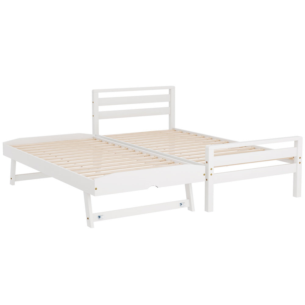 Avis 2-in-1 Trundle Wooden Bed Frame – White – Single