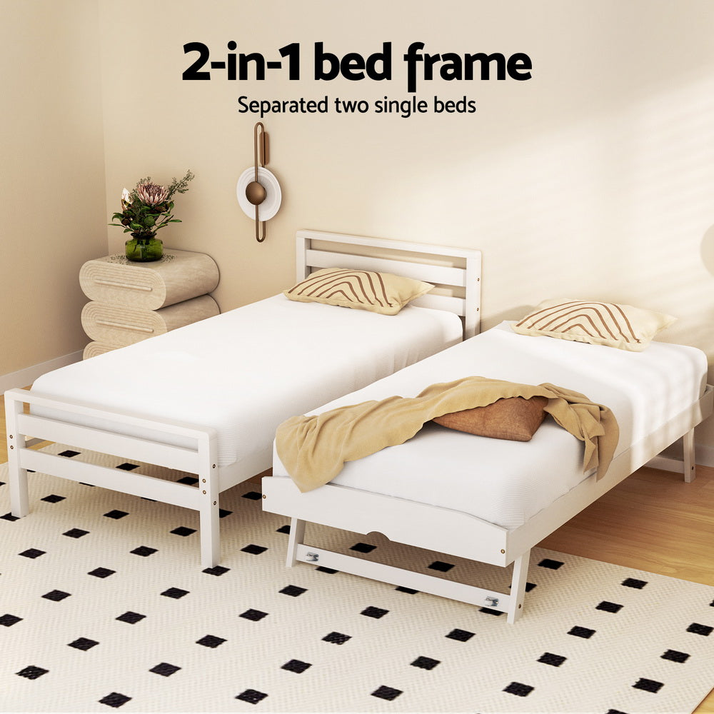 Avis 2-in-1 Trundle Wooden Bed Frame – White – Single