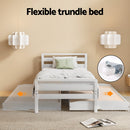 SINGLE Size - 2-in-1 Trundle Wooden Bed Frame - White