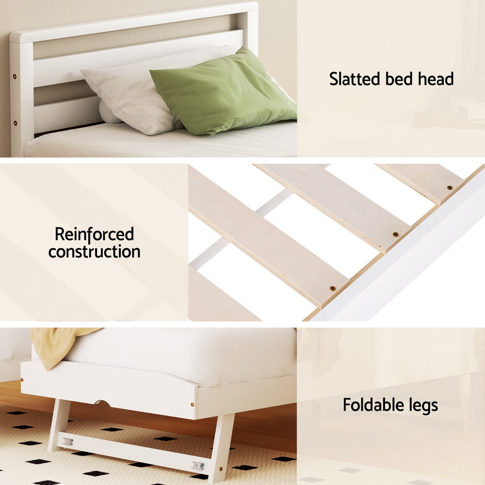 Avis 2-in-1 Trundle Wooden Bed Frame – White – Single