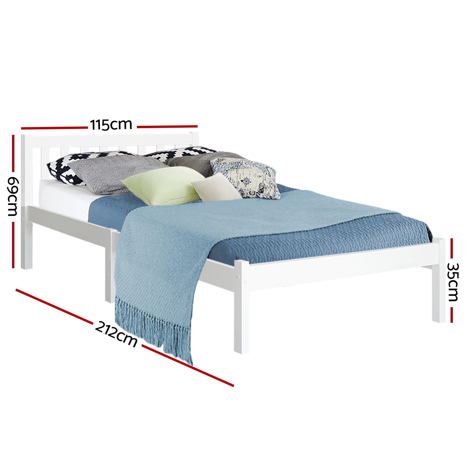 Volos Solid Wood Bed Frame – White – King Single