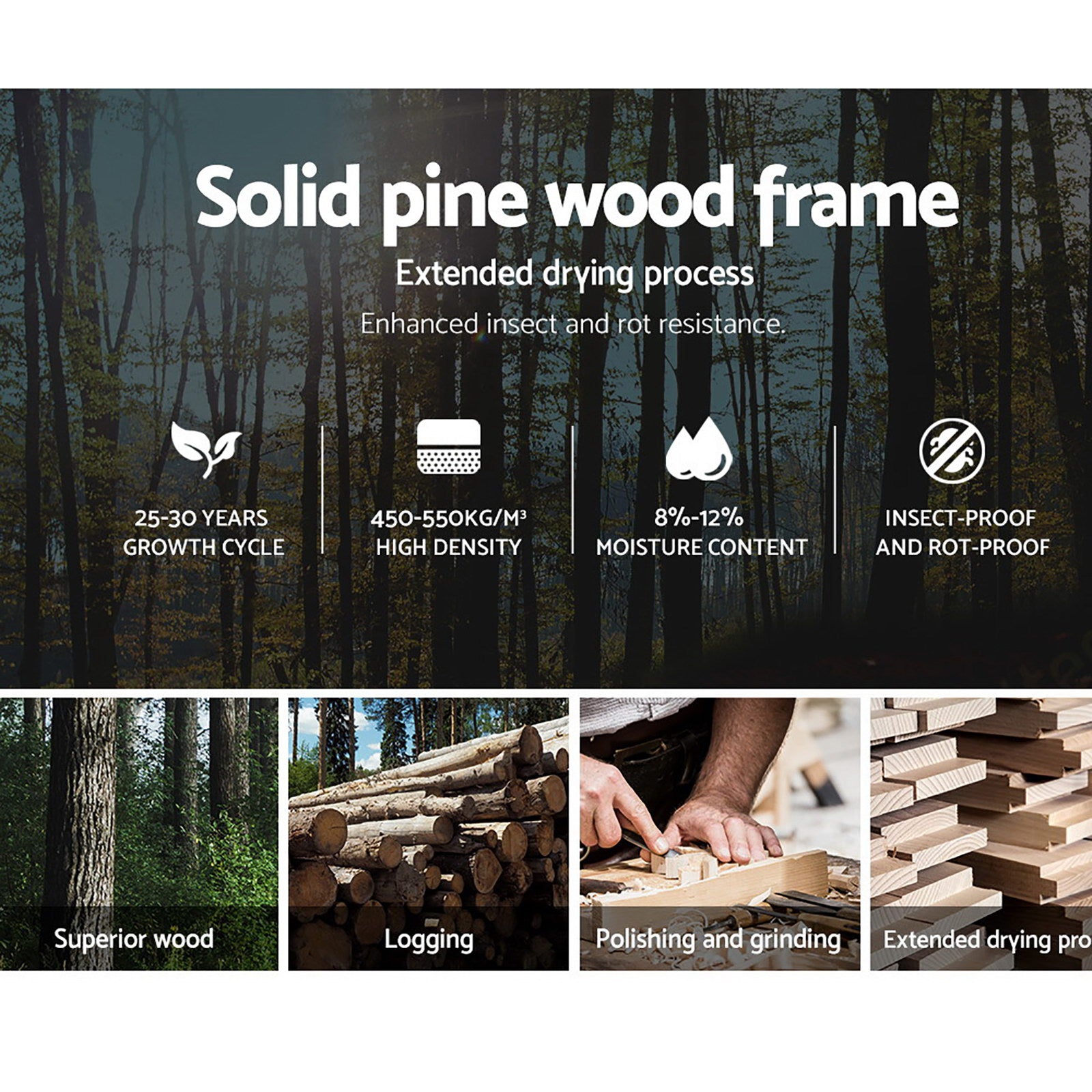 Volos Solid Wood Bed Frame – White – King Single