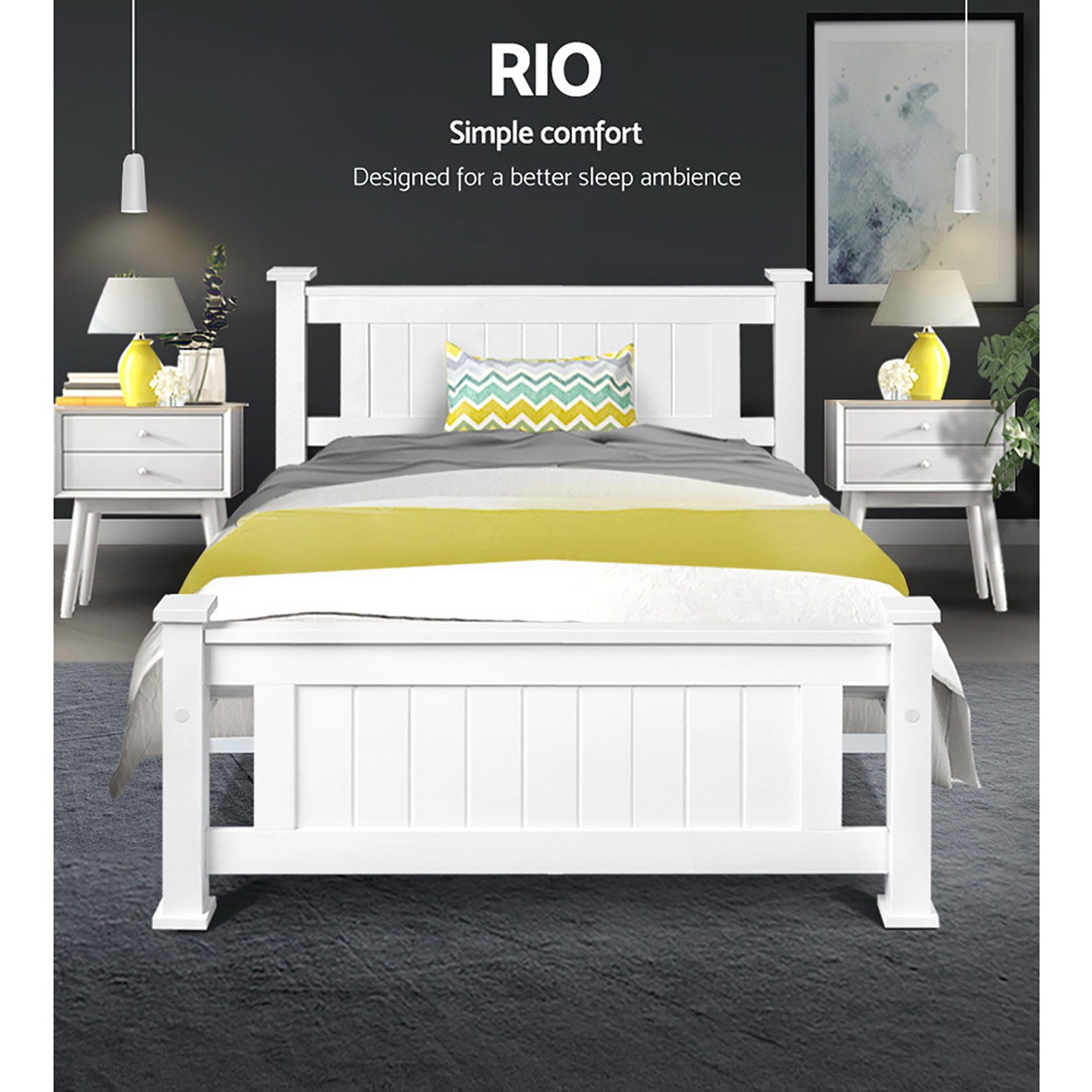 Alderon Wooden Bed Frame – White – King Single