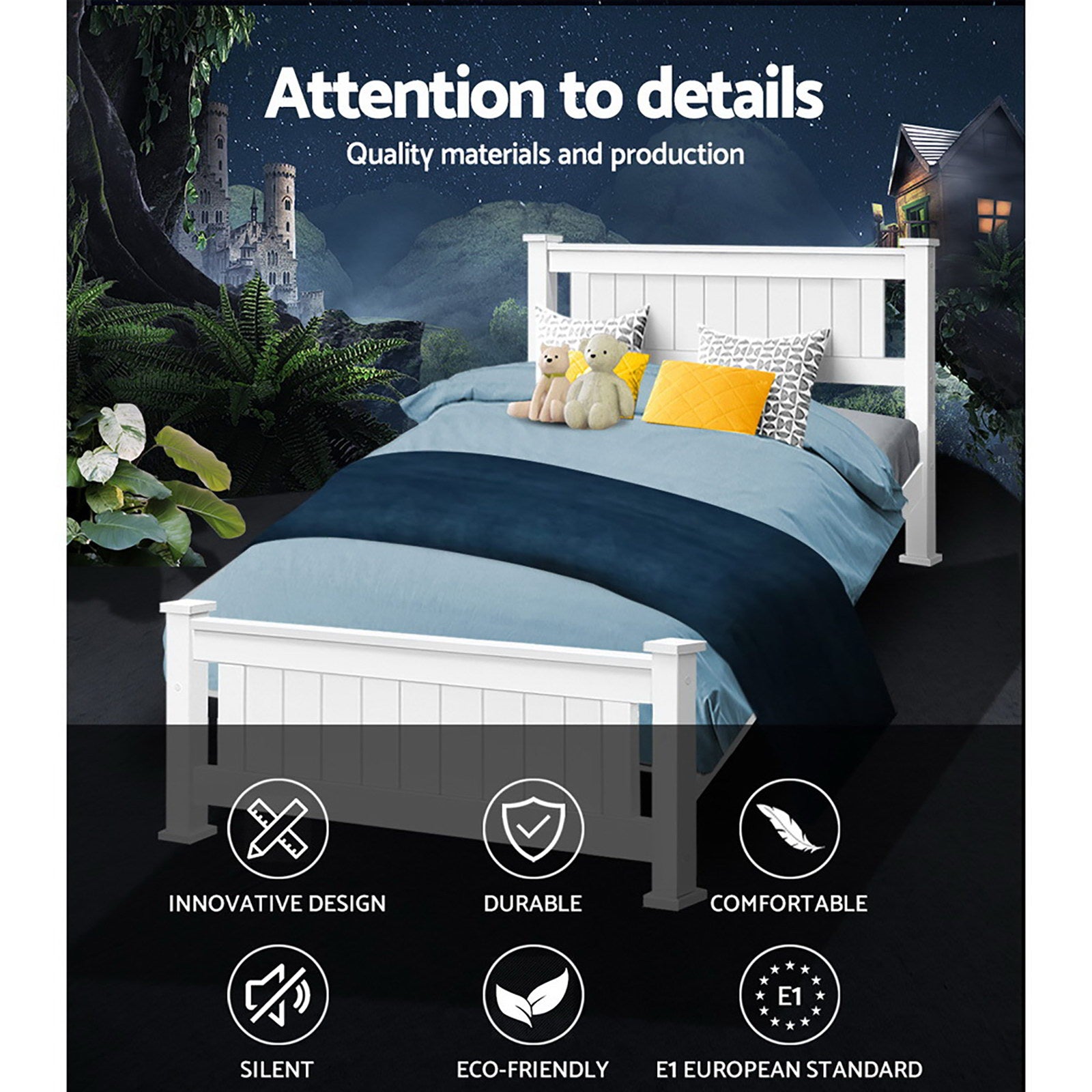 Alderon Wooden Bed Frame – White – King Single