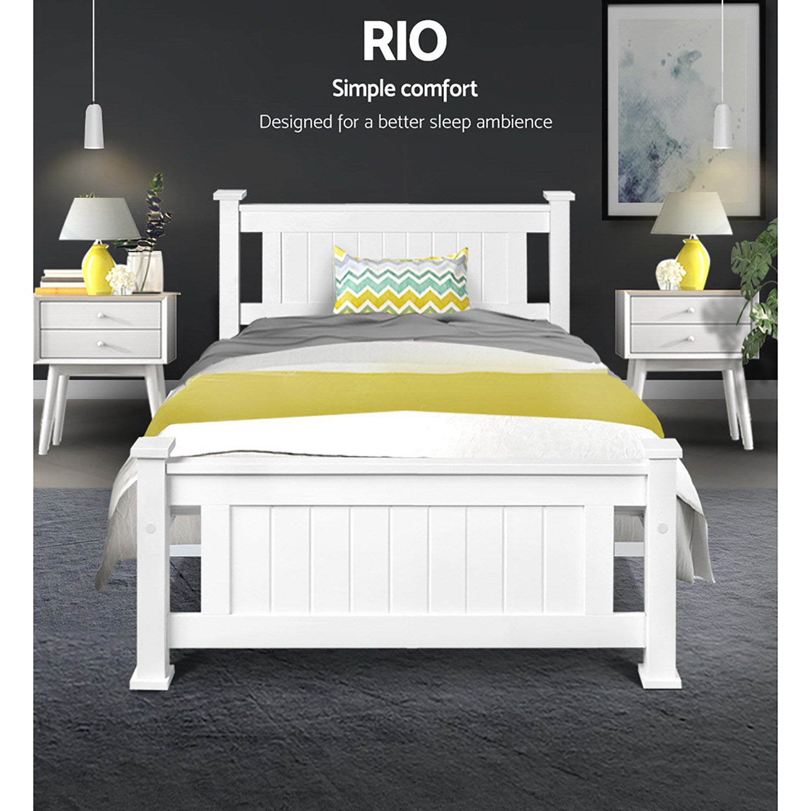 Rio Wooden Bed Frame – White – Single