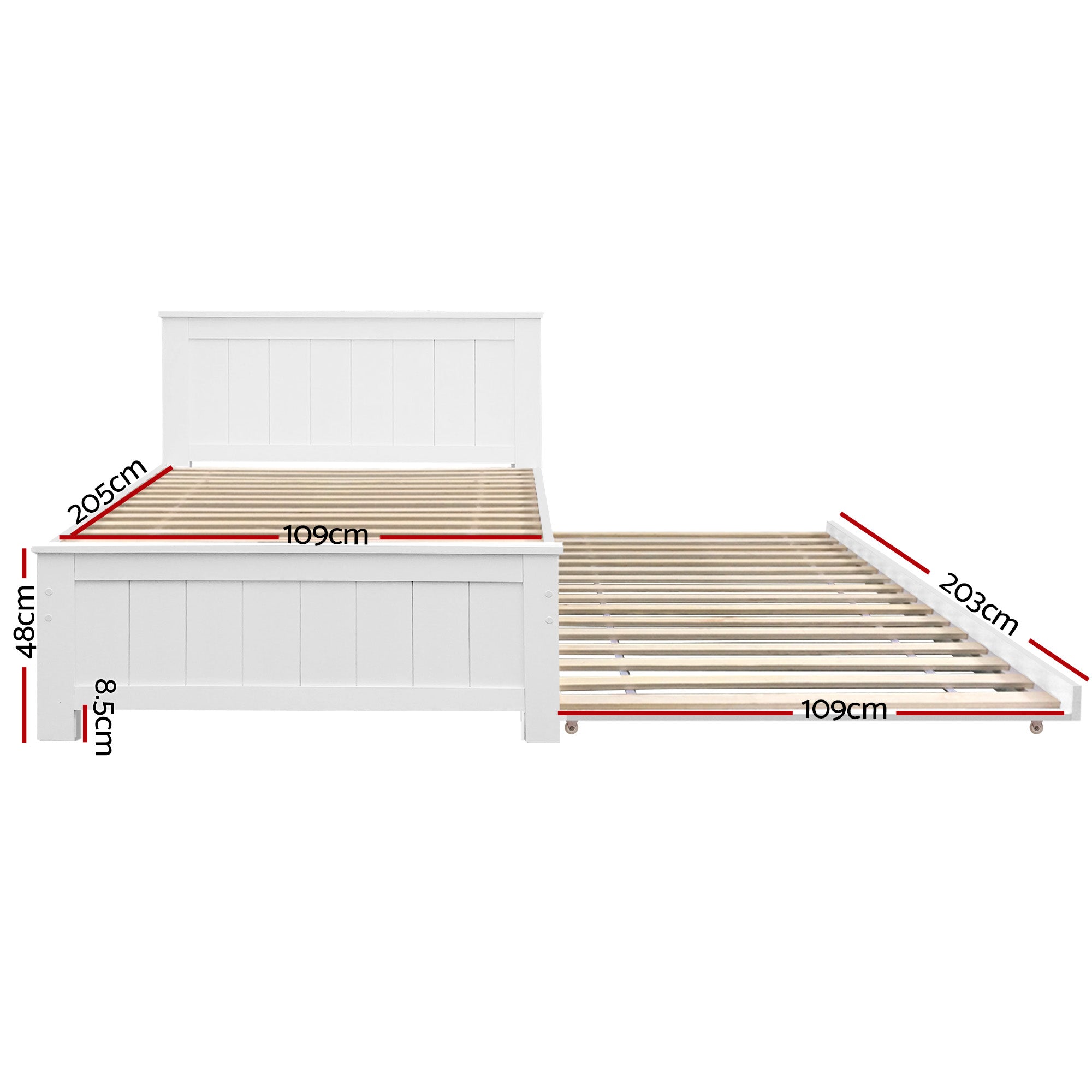 Marlow Wooden Trundle Bed Frame – White – King Single