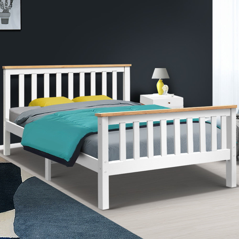 Alderon Two-Tone Timber Bed Frame – White – Double