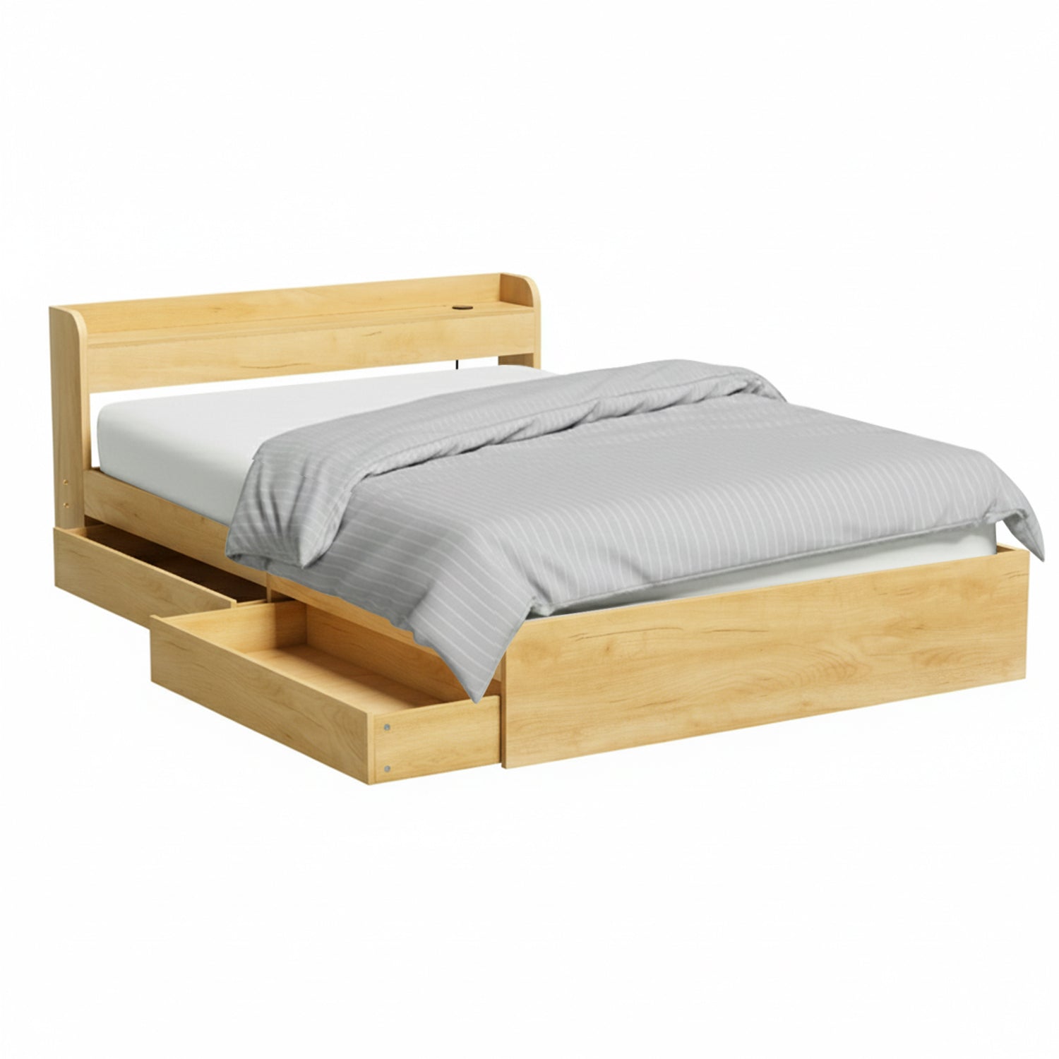 Aura Storage Bed Frame with Charging Ports – Wood – Queen