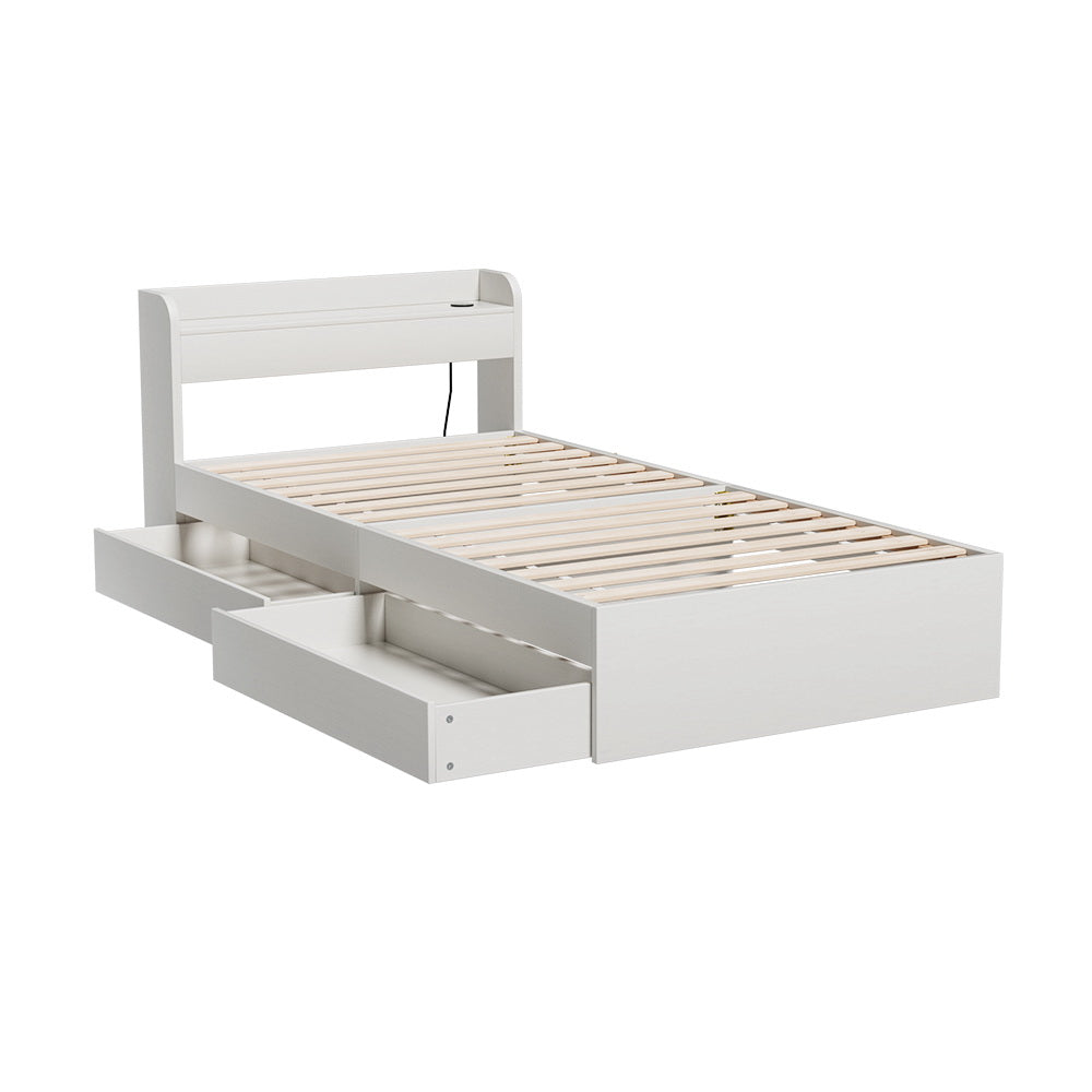 Aura Storage Bed Frame with Charging Ports – White – Single
