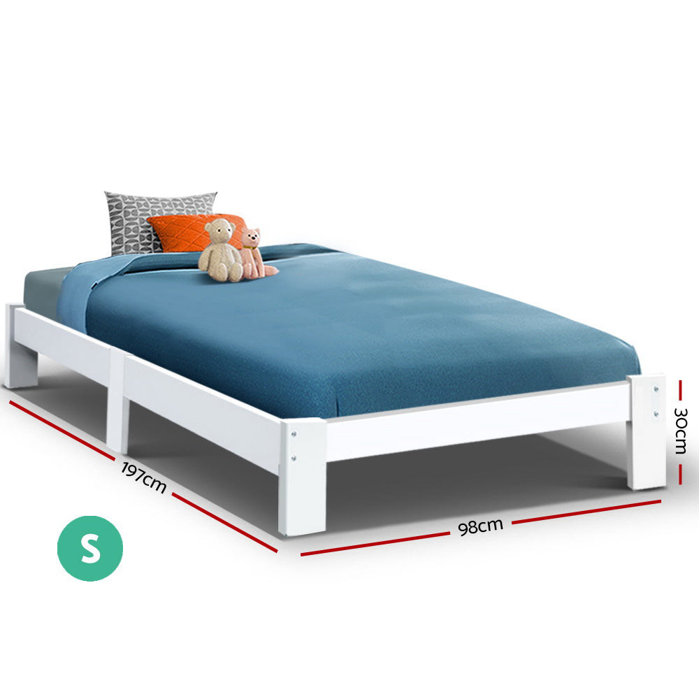 Fiora Solid Wood Bed Base – White – Single