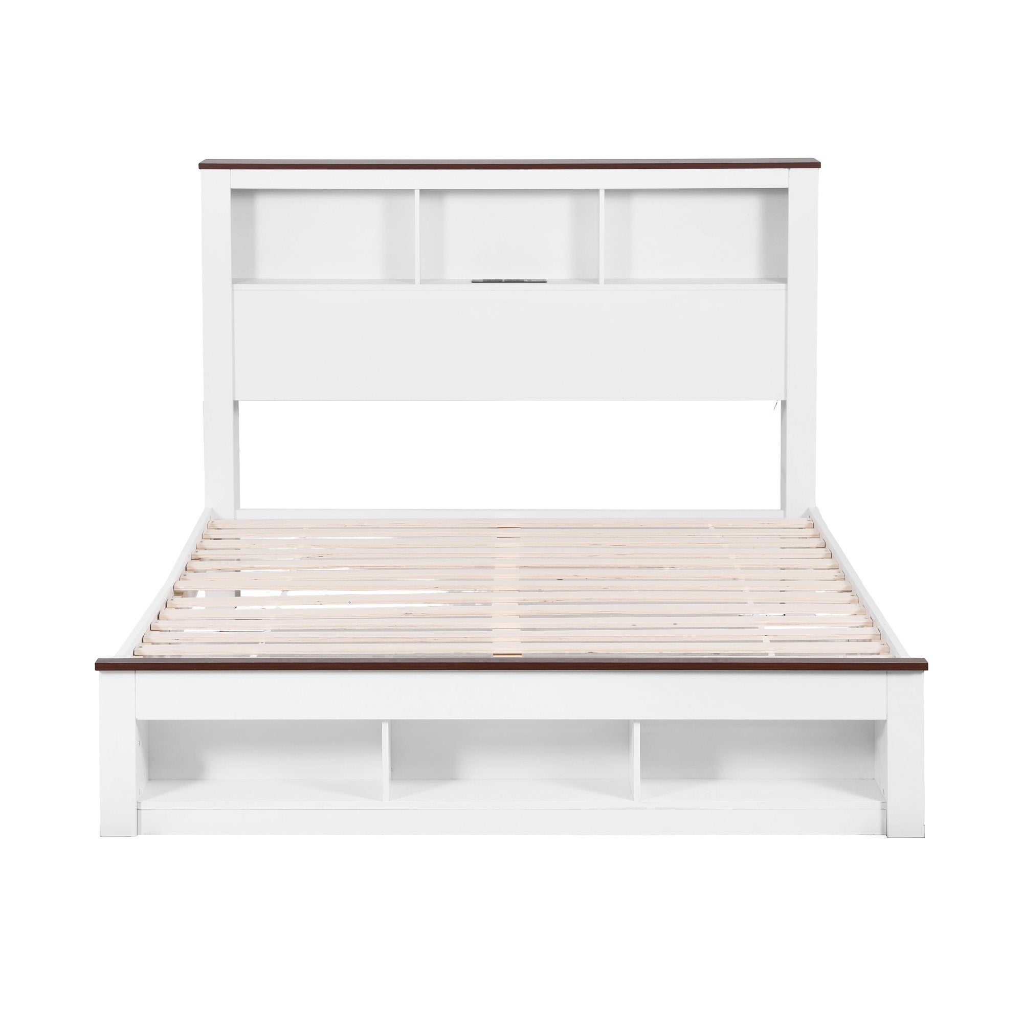 Nova Wooden Bed Frame with Storage, LED & Charging Station – White – Queen