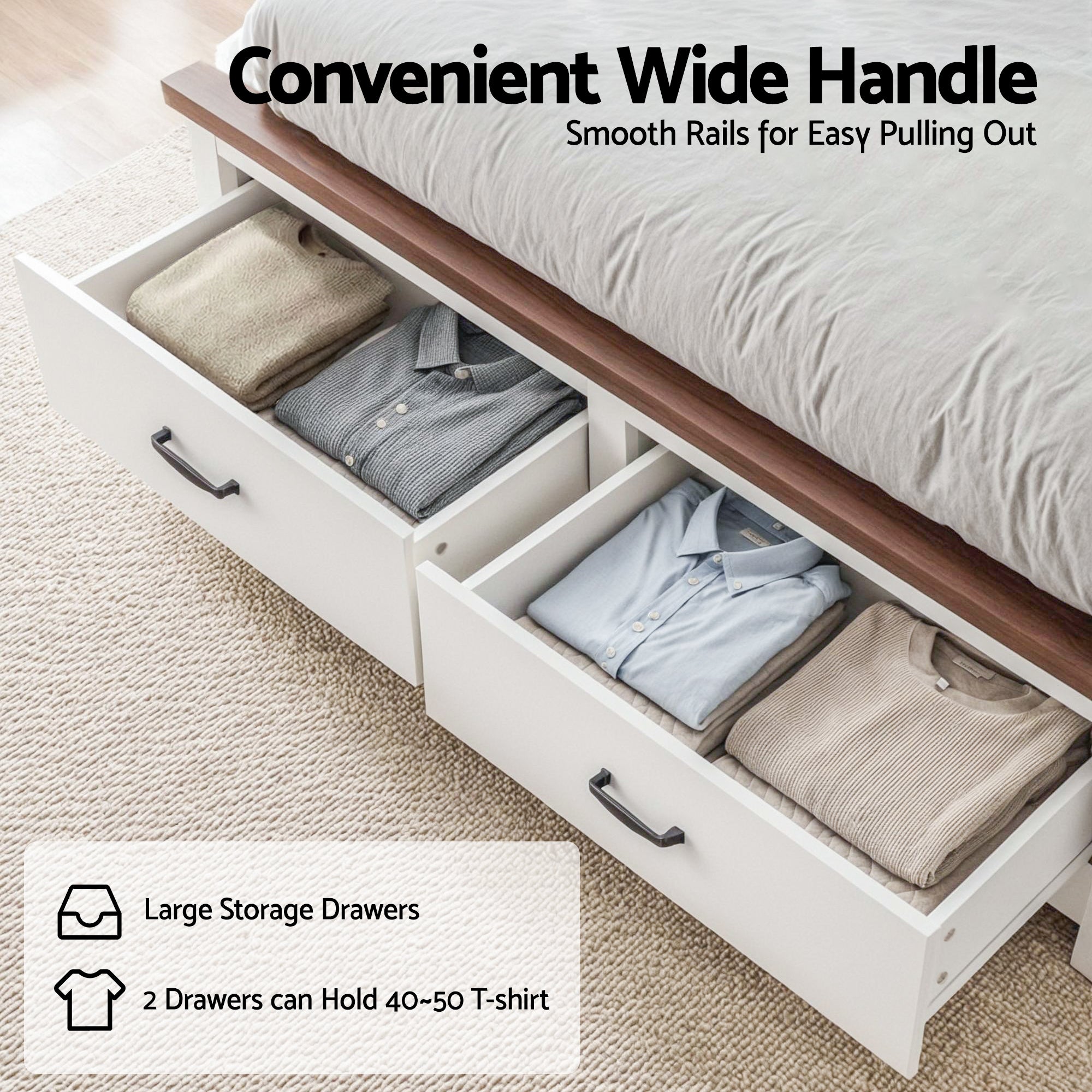Rowan Wooden Bed Frame with Storage Drawers – White – Double