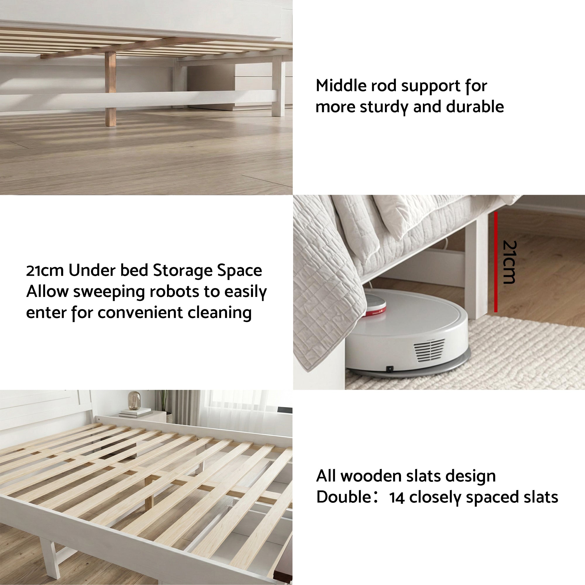 Rowan Wooden Bed Frame with Storage Drawers – White – Queen