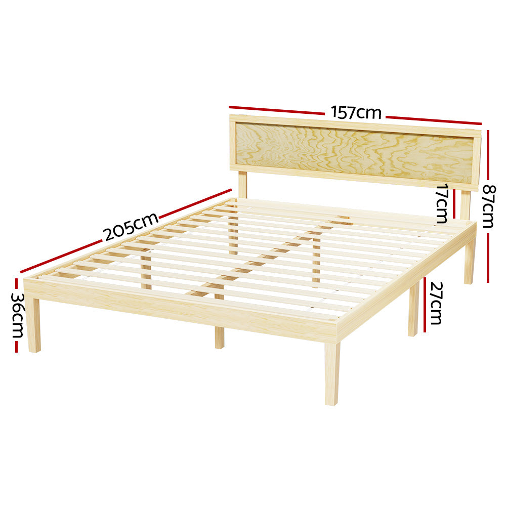 Yumi Wooden Timber Queen Bed Frame – Pine – Queen