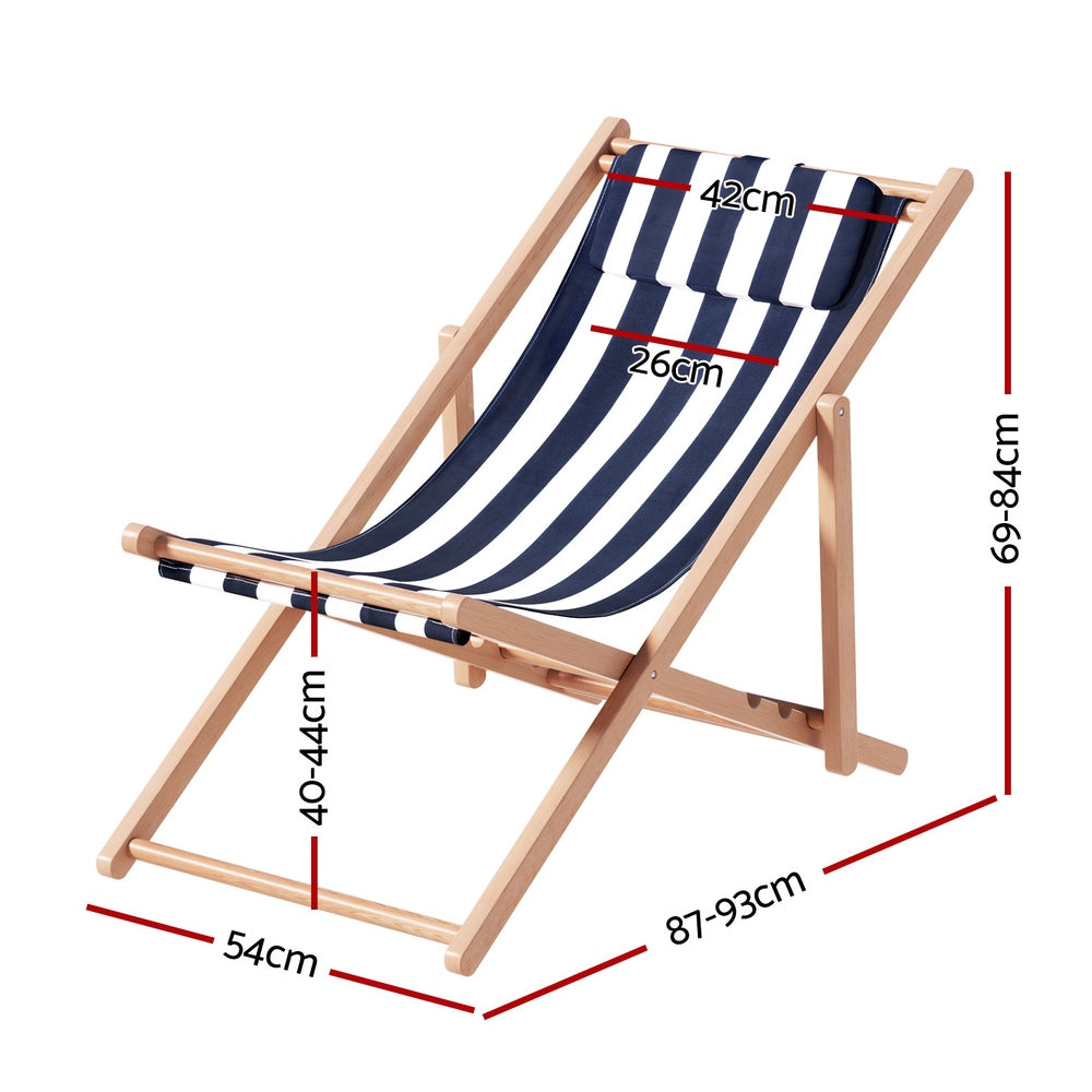 Coastal Folding Beach Chair – Blue & White – Standard