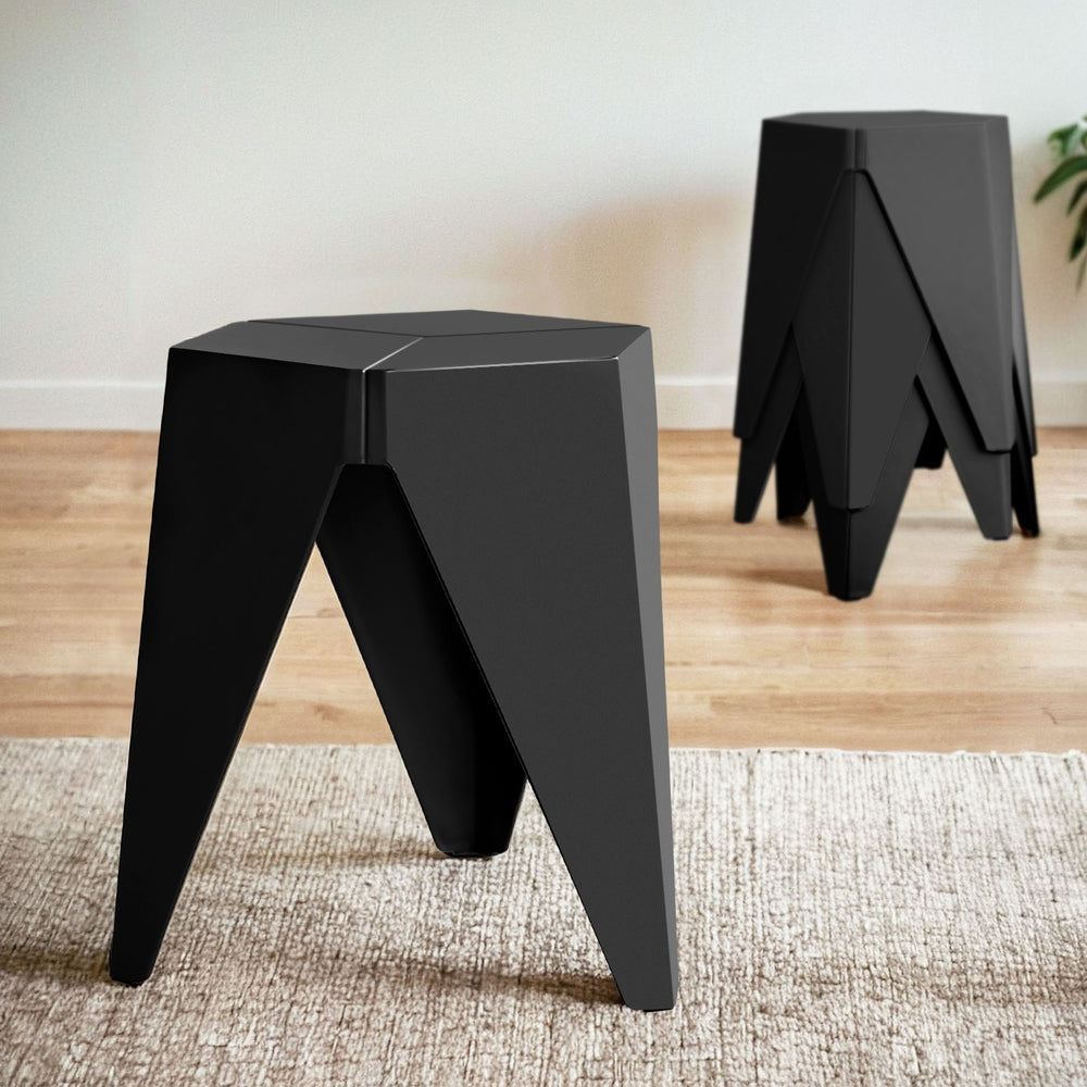 Arlo 4PC Puzzle Stool Plastic Bar Stools Stackable Black