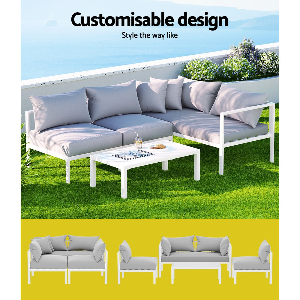 Atlas 4 Seater Outdoor Sofa Set – White – Aluminium