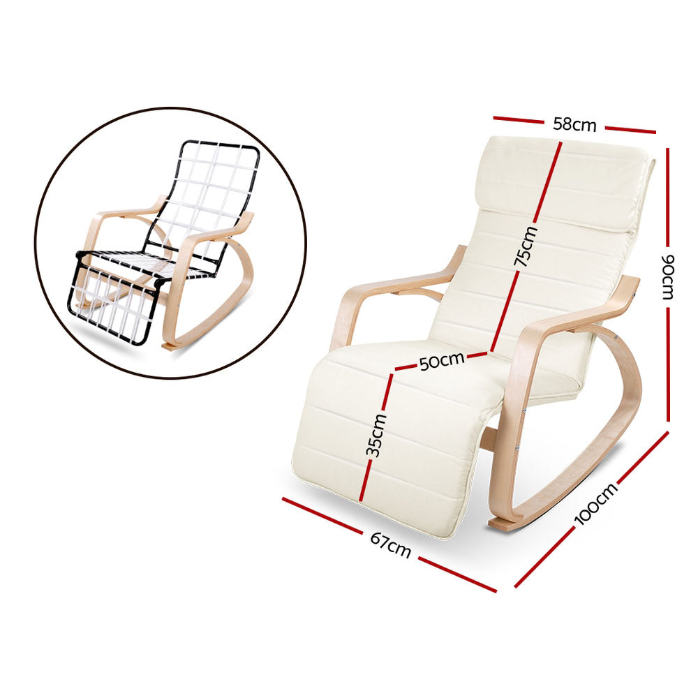 Valdero Rocking Armchair with Footrest – Beige – Single