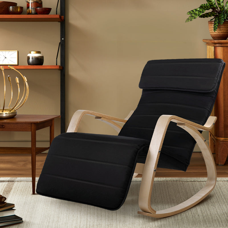 Rocking Armchair with Footrest - Black