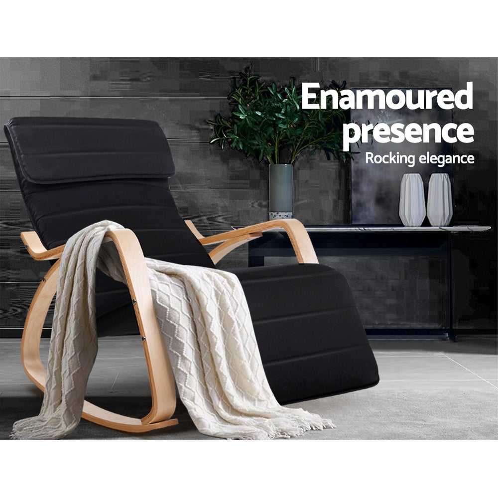 Callan Rocking Armchair with Footrest – Black – Single