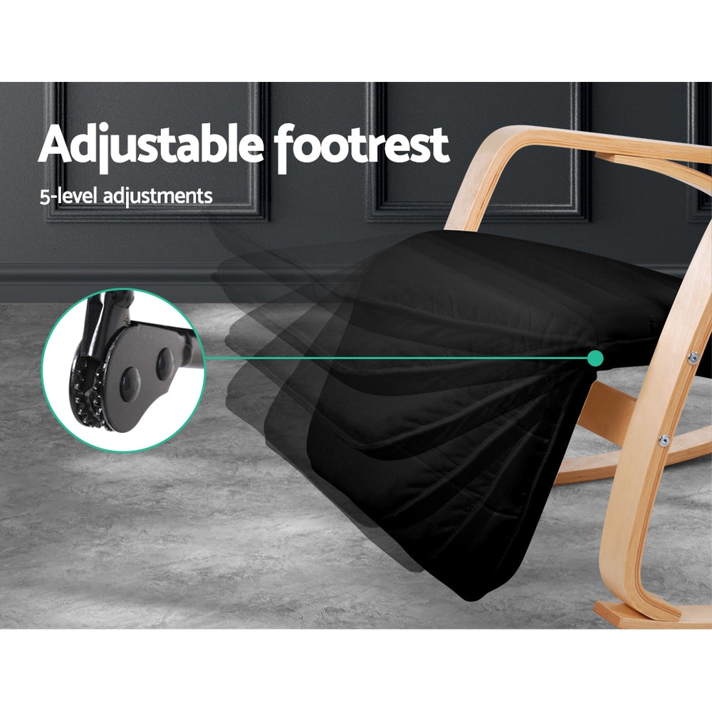Callan Rocking Armchair with Footrest – Black – Single