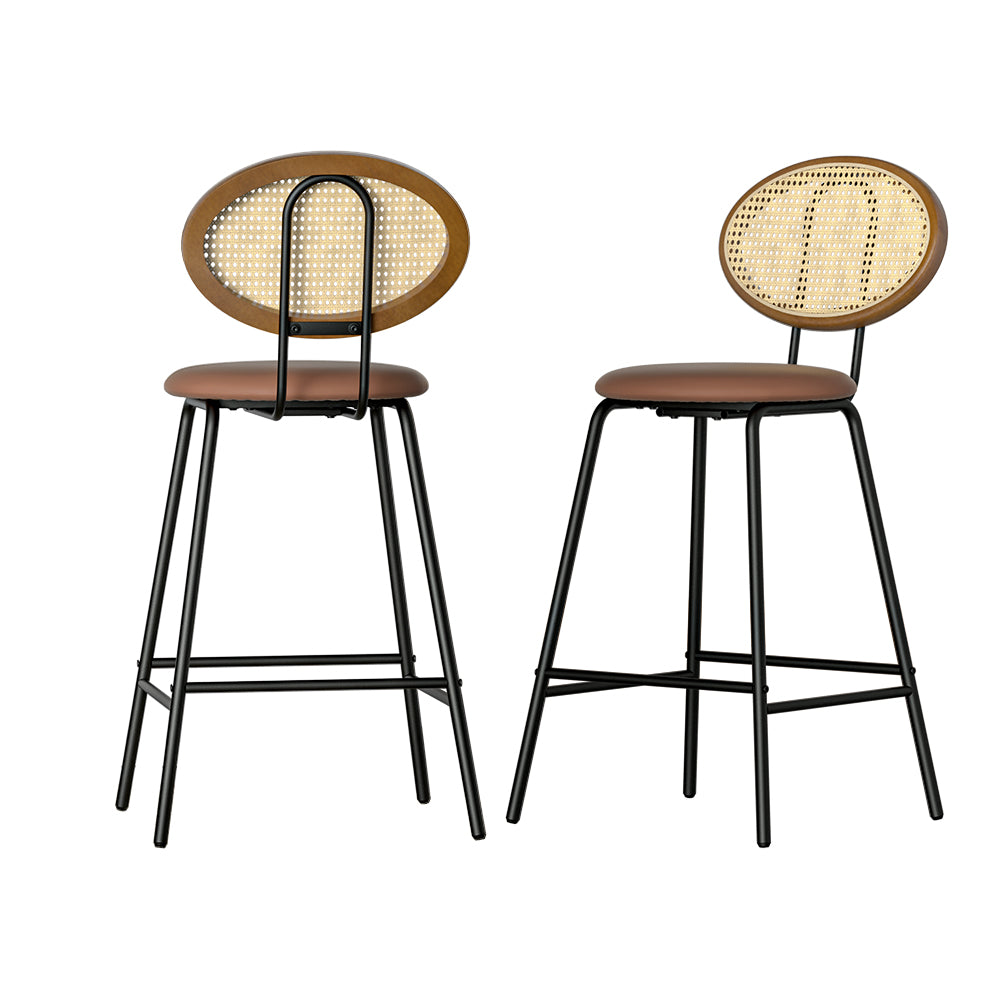 Raye Rattan Back Bar Stools – Brown – Set of 2