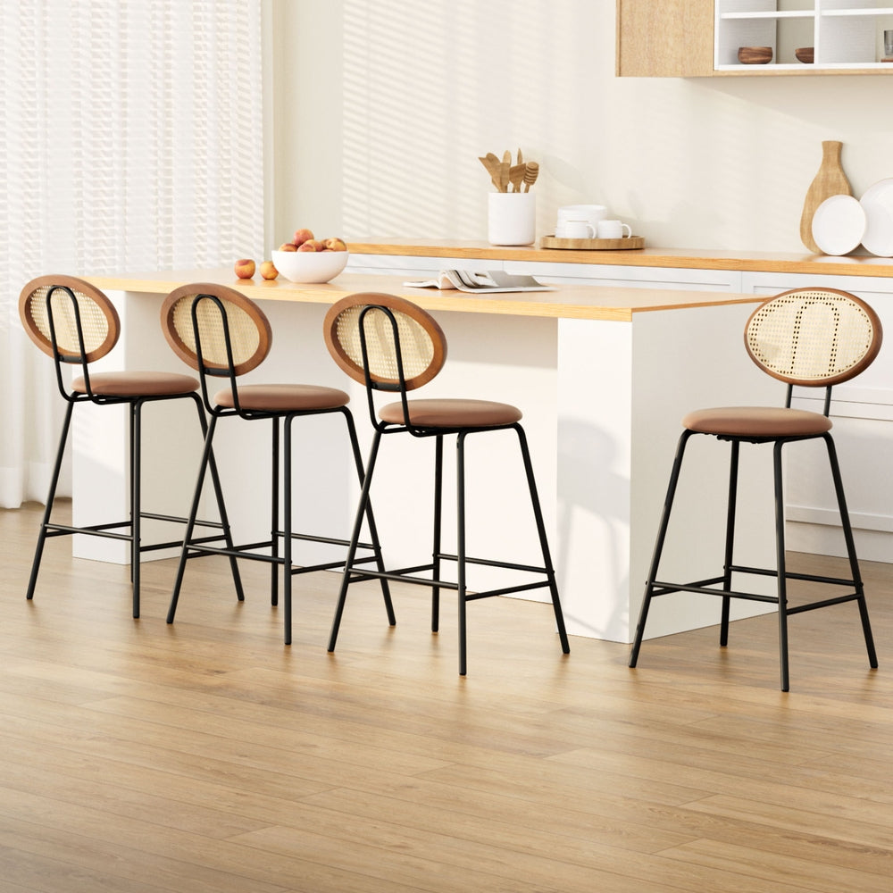 Linden 4x Bar Stools PU Leather Stools Brown