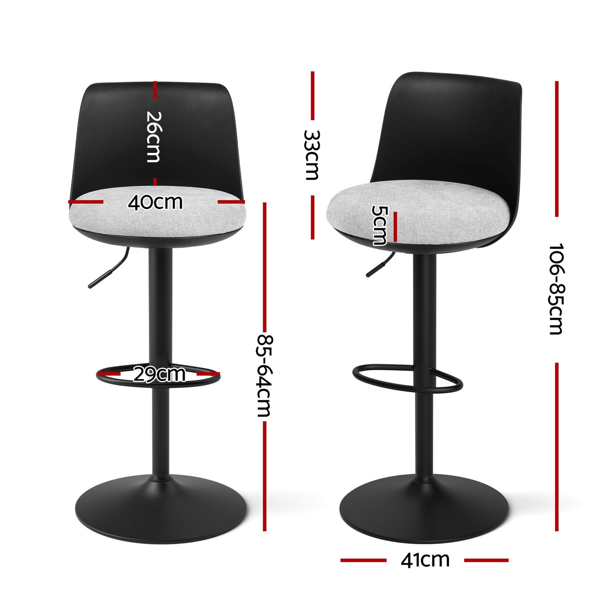 Serano Curved Bar Stools – Black – Set of 2