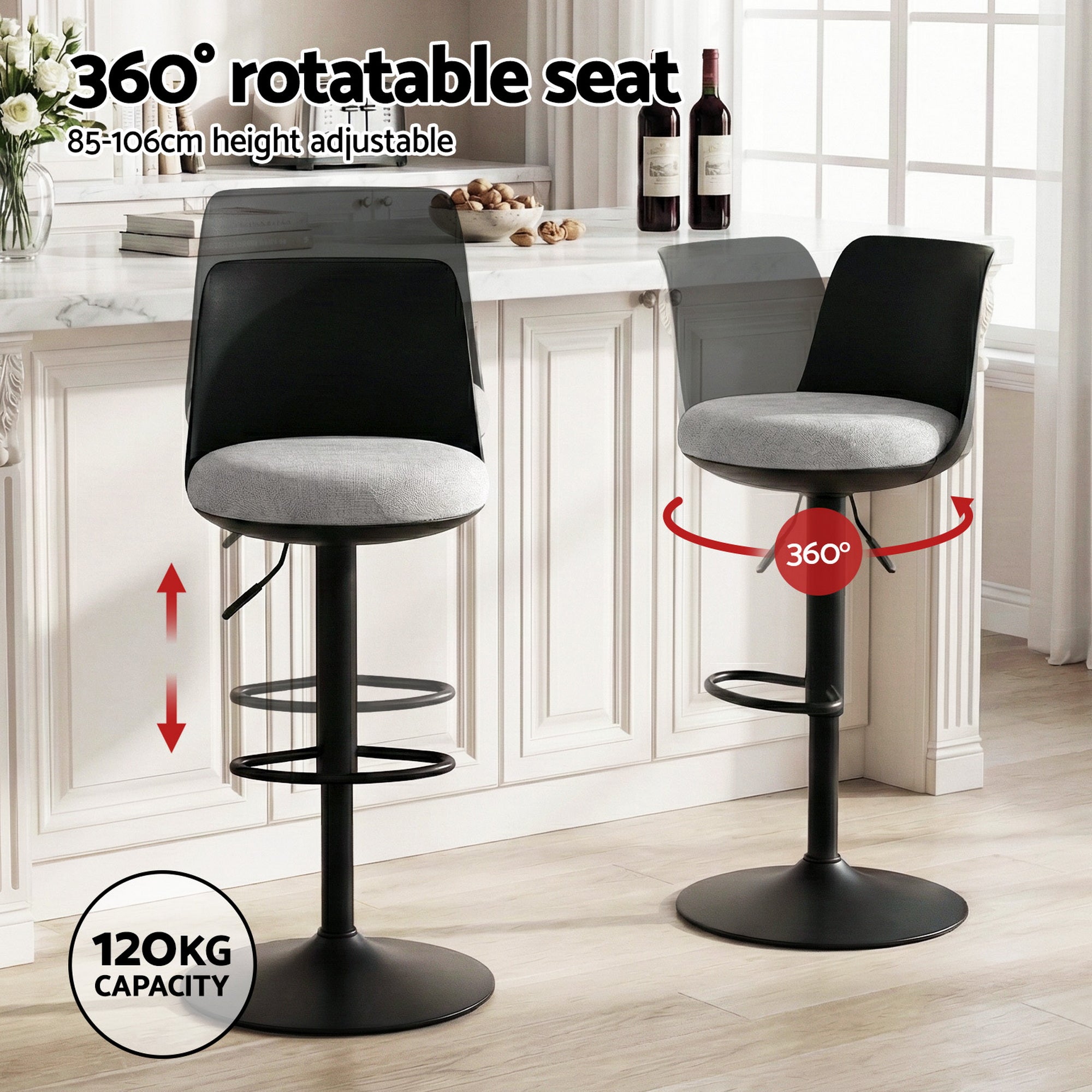 Serano Curved Bar Stools – Black – Set of 2