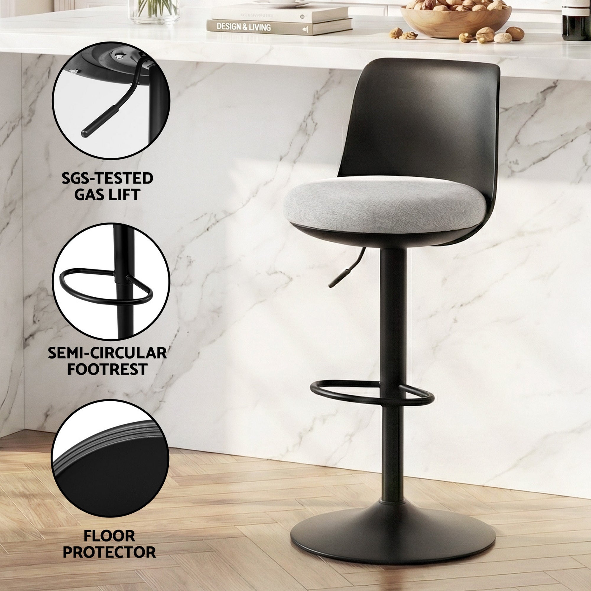 Serano Curved Bar Stools – Black – Set of 2