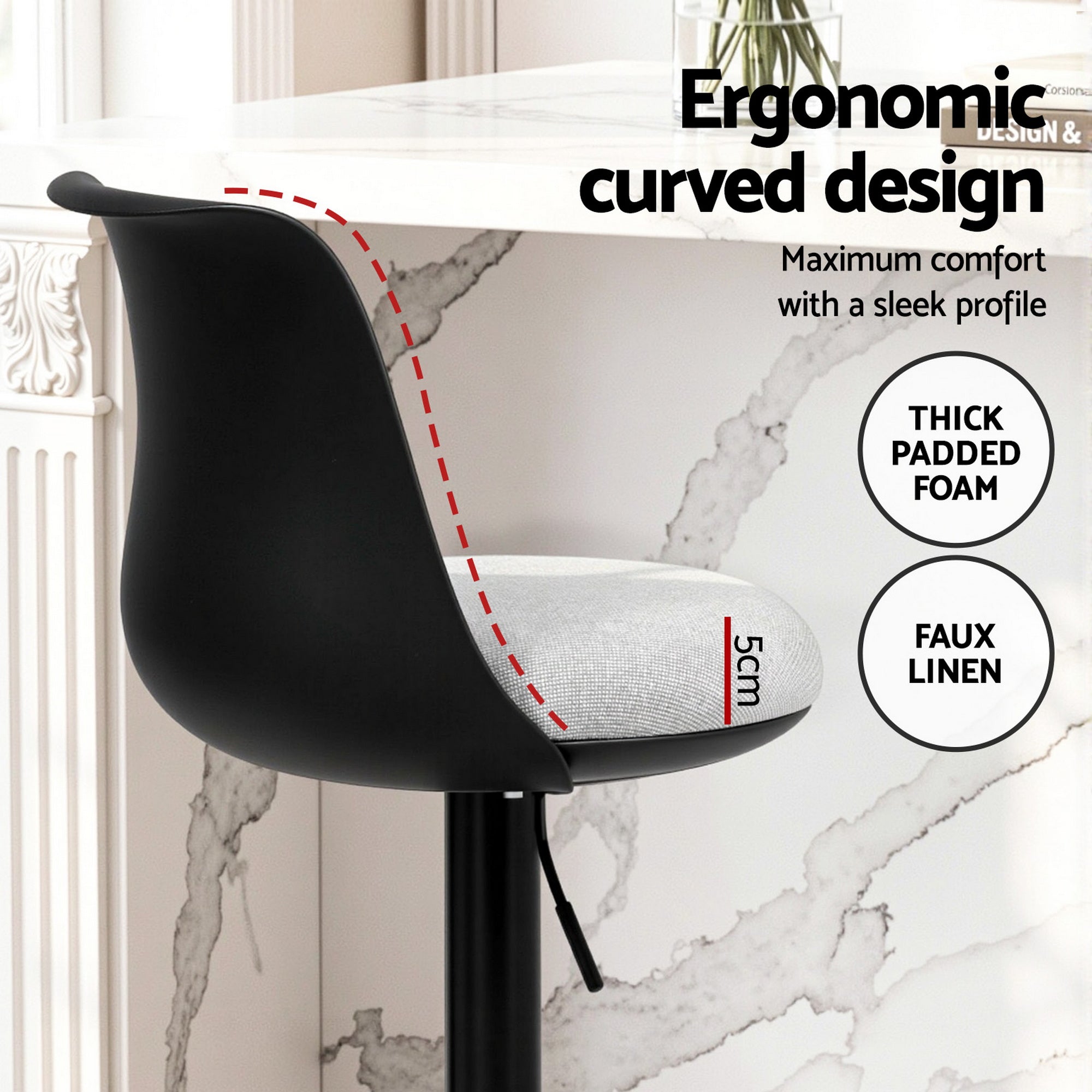 Arlo Curved Bar Stools – Black – Set of 4