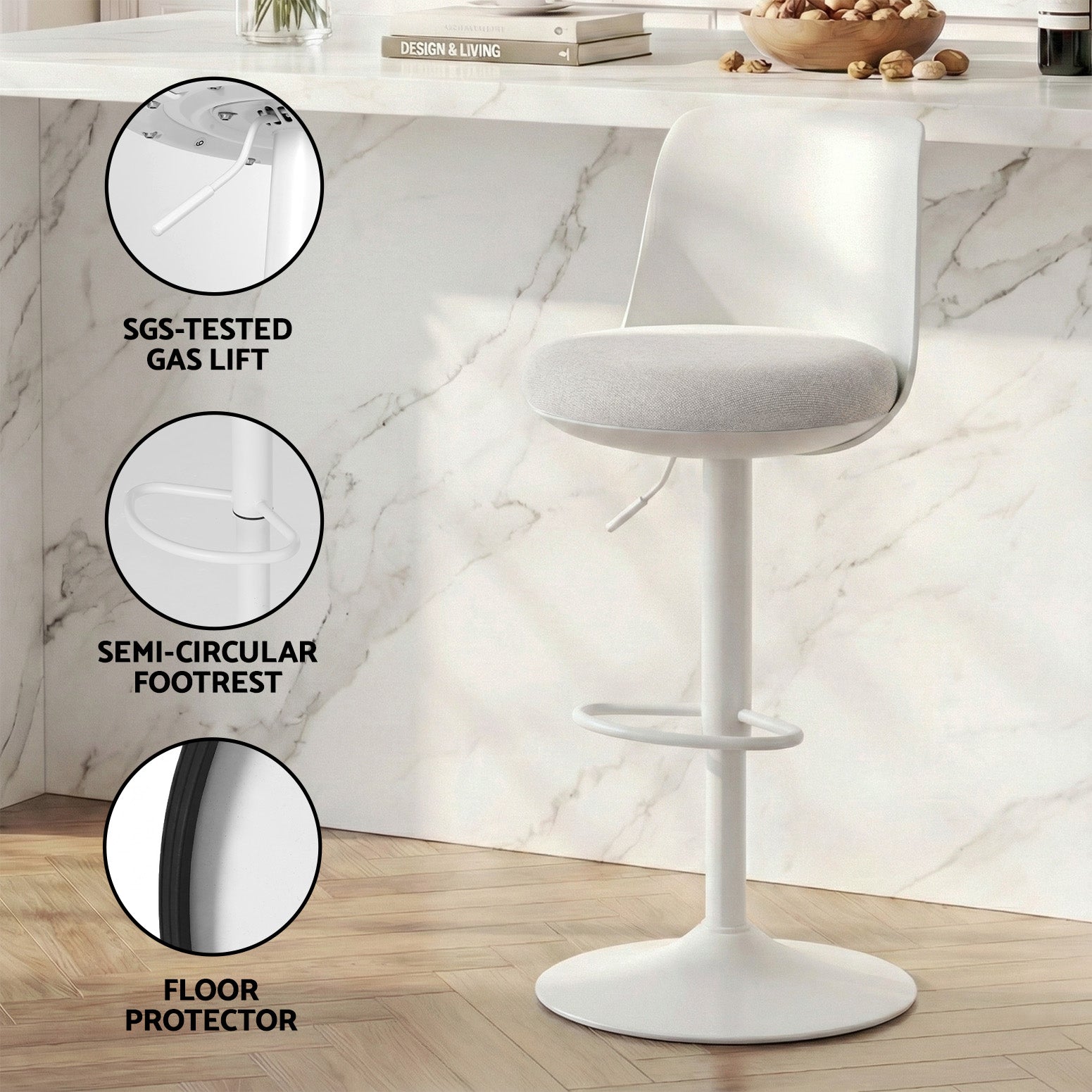 Cove Curved Bar Stools – White – Set of 2