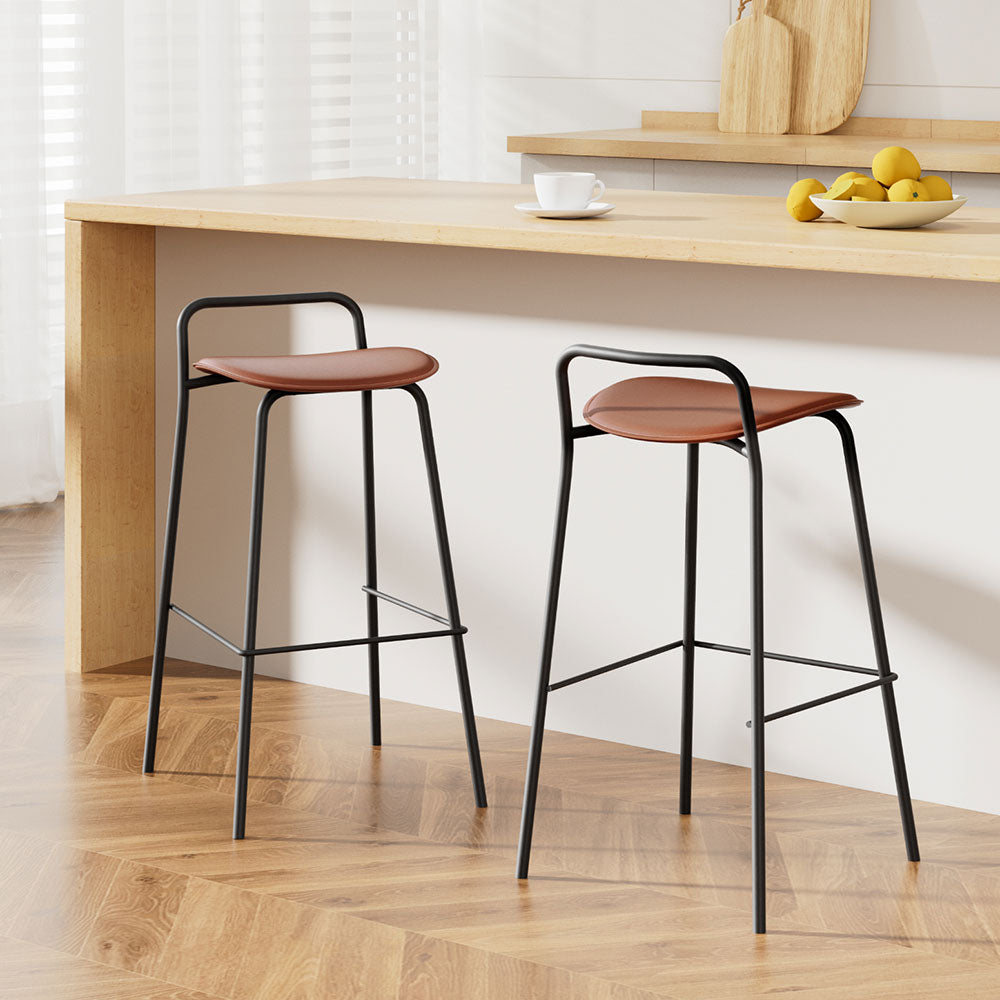 Arlo 2x Bar Stools Kitchen Counter Stools Metal Brown