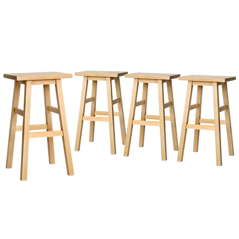 4 x Wooden Kitchen Bar Stools – Natural Look