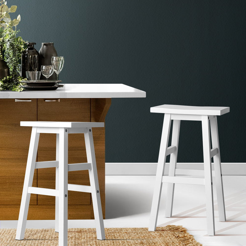 Set of 2 Beech Wood Bar Stools - White