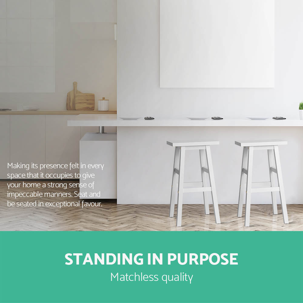 Marston Beech Wood Bar Stools – White – Set of 2