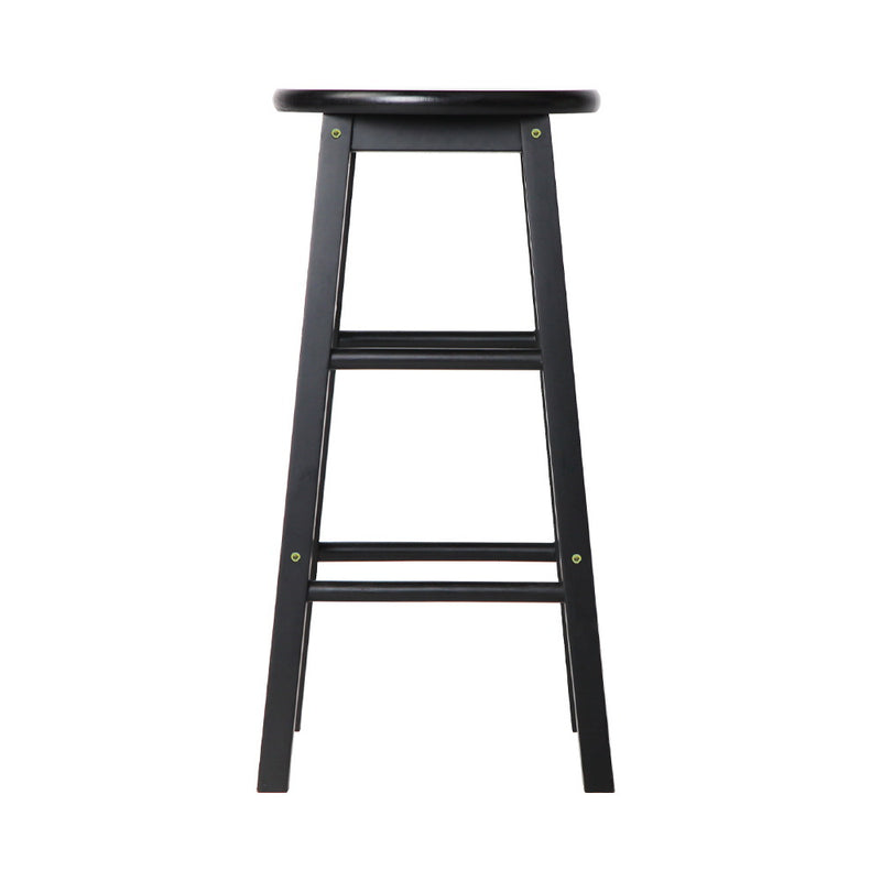 Set of 2 - Beech Wood Backless Bar Stools - Black