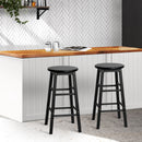 Set of 2 - Beech Wood Backless Bar Stools - Black