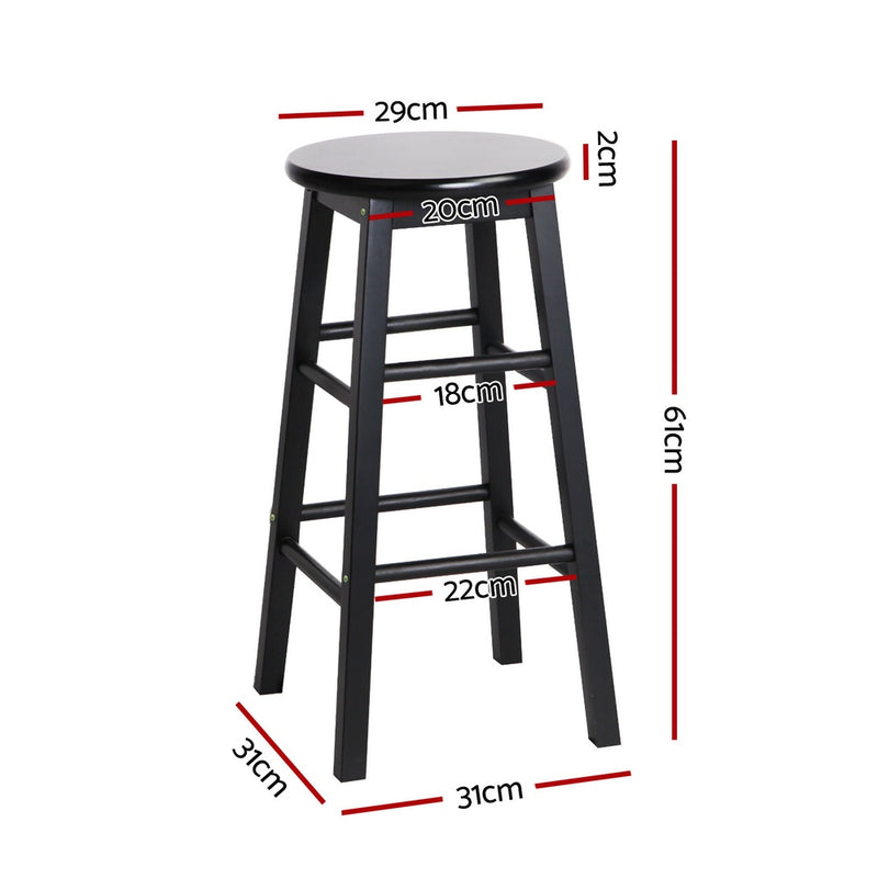4 x Round Wooden Bar Stools – Black Finish