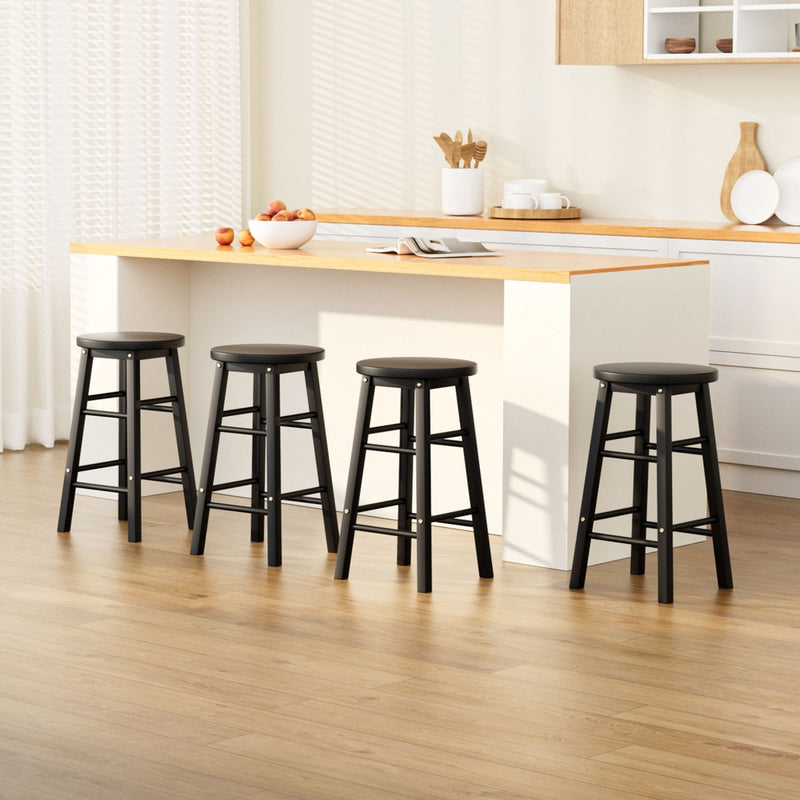 4 x Round Wooden Bar Stools – Black Finish