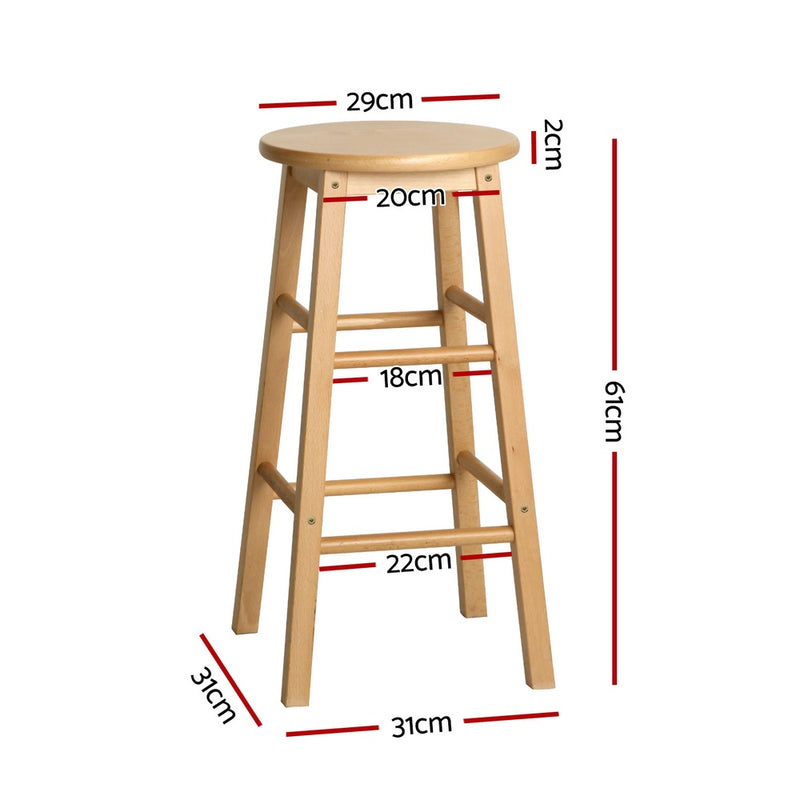 4 x Round Wooden Bar Stools – Natural Finish